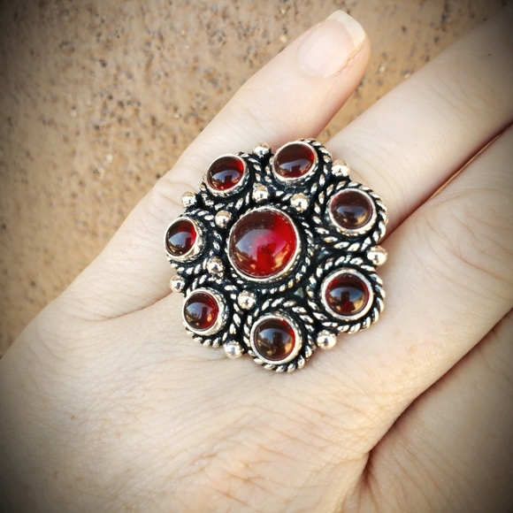 New Red Onyx Adjustable Silver Statement Ring. - Picture 2 of 10